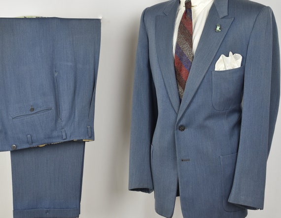 40s 50s Blue Gab SB Peak Lapel Fleck Suit