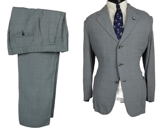 40s Stahlblau SB Italienischer Belted Back Suit - Vintage 50s European Lines