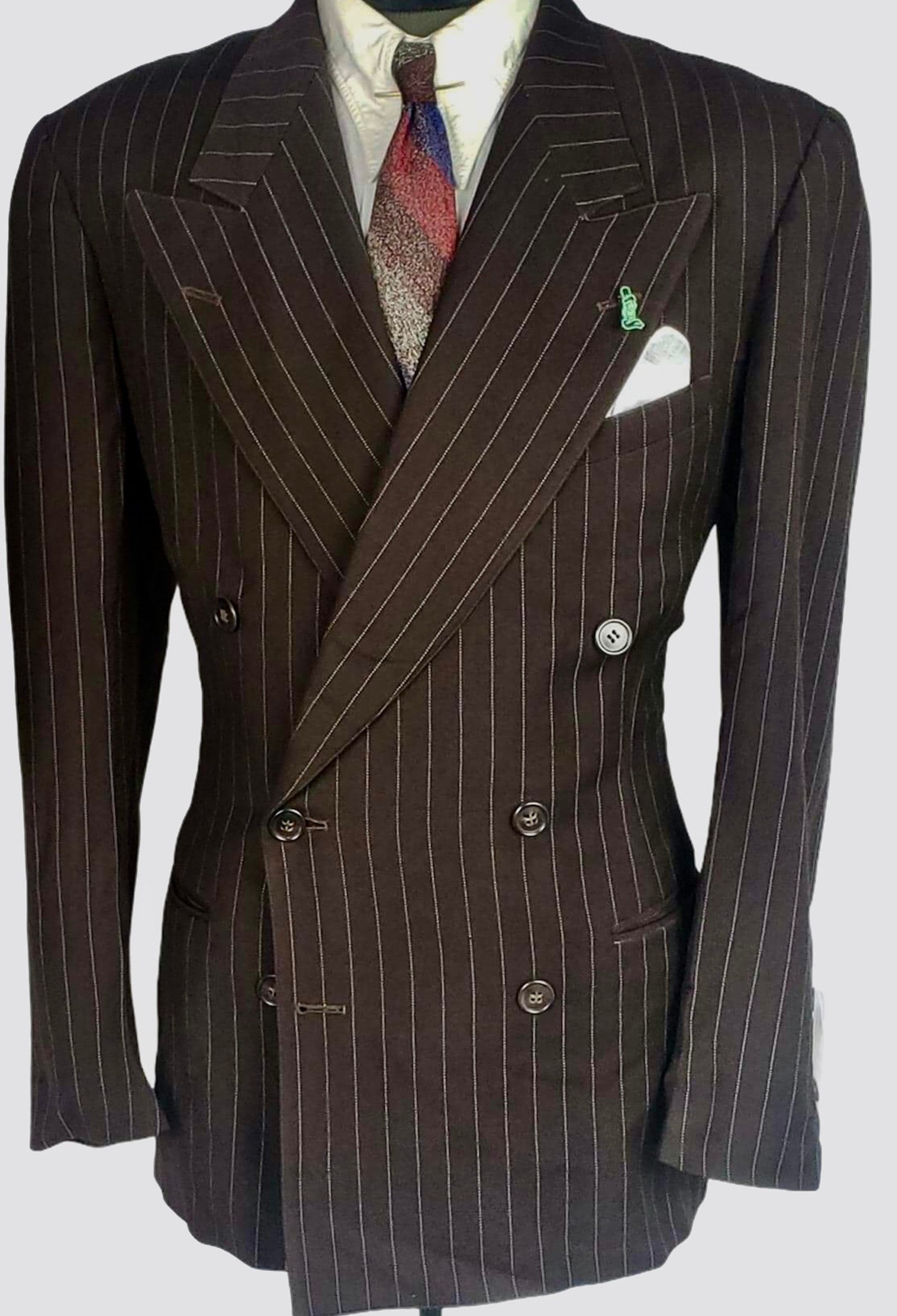 RESERVED Large 1930s Brown DB Pinstripe Suit Vintage 40s Etsy