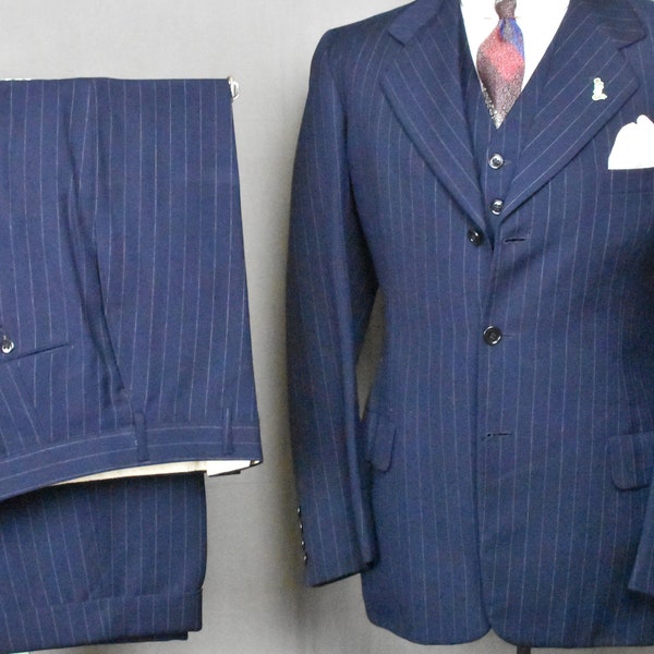 30s Navy SB 3 pc Pinstripe Suit - 40s Vintage Collegiate