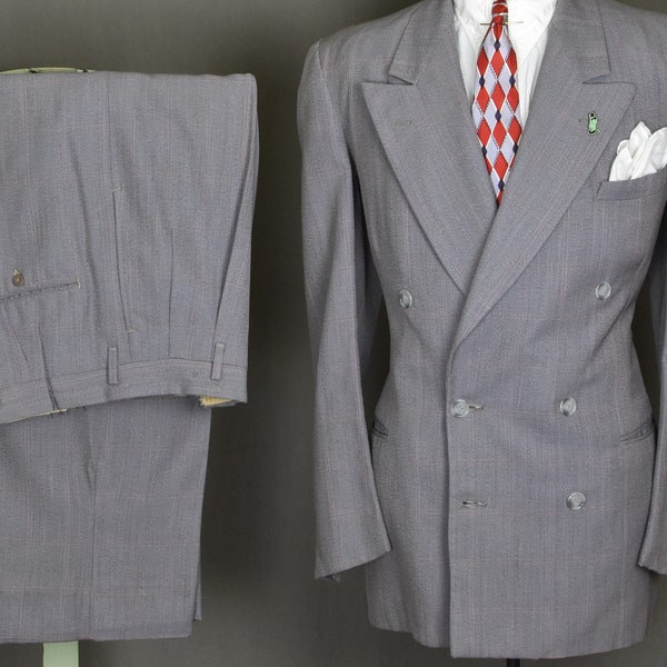 40s Lavender DB Windowpane Suit - 50s RnR Lapels Shoulders