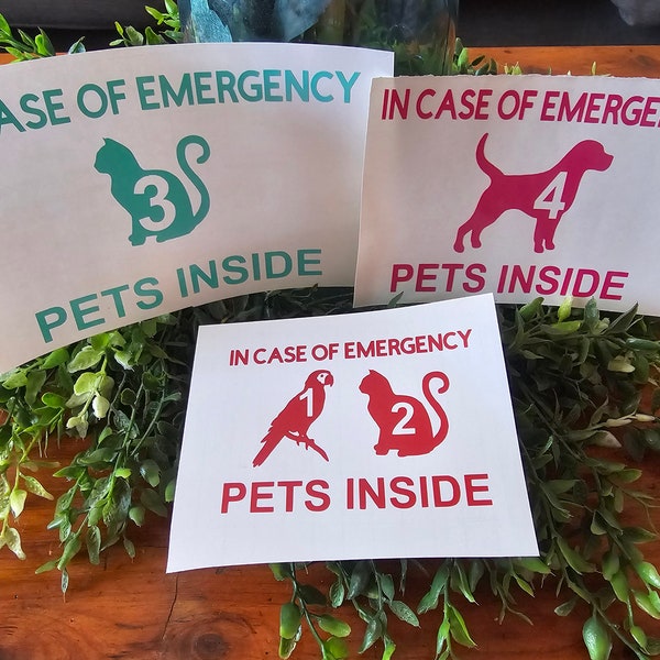 In case of emergency, pet decals, pet rescue, pets, rescue my pets, emergency pet decals, window decals