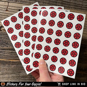 Red Pentagram Sticker Sheet! 1 sheet of Thirty-five (35) 3/4&quot; vinyl stickers! Waterproof!