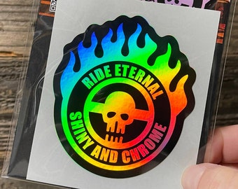 WAR BOY Holographic Vinyl Sticker! Ride Eternal Shiny & Chrome with Furiosa! Mad Max Fury Road All Weather 3.5" Decal. Wasteland Skull.