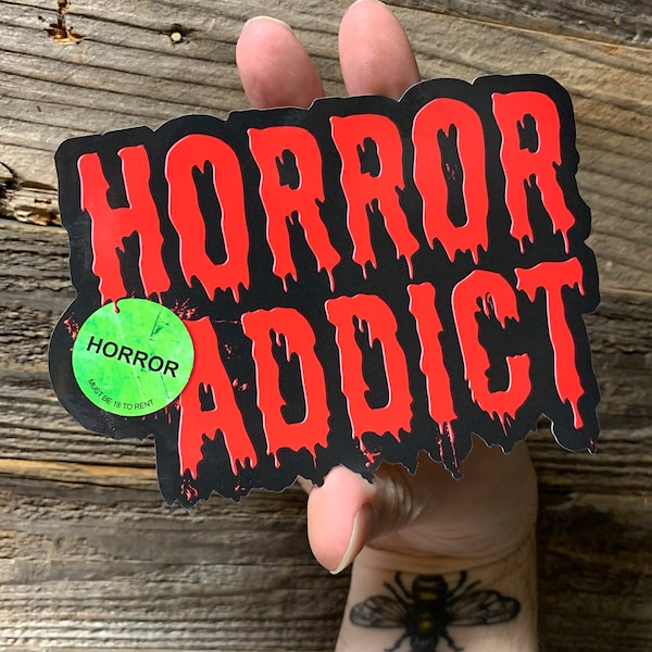 HORROR ADDICT Vinyl Sticker!  Large 5.5" Laminated, Weather Proof Horror Movie Decal! For your Car | Laptop | Coffin