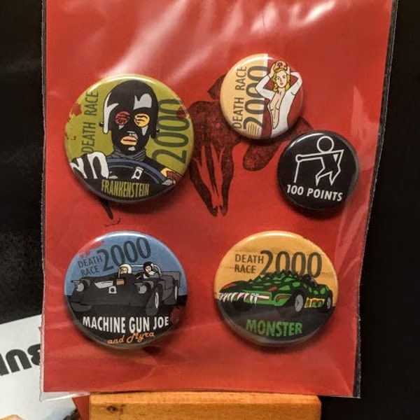 DEATH RACE 2000 pinback button set! Five button set! Roger Corman cult classic starring David Carradine as Frankenstein! 1.5 and 1" buttons!
