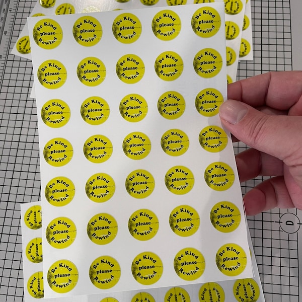 Be Kind Rewind  VHS Sticker Sheet! 1 sheet of Thirty-five (35) 3/4" vinyl stickers! Waterproof!