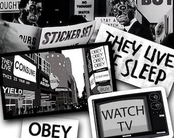 THEY LIVE, We Sleep! Vinyl Sticker Set! *4* High Quality, waterproof vinyl decals - 80s Horror Movie - OBEY, Watch tv!