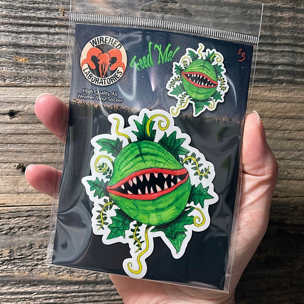 Man Eating Plant Vinyl Sticker! Feed Me Seymour! 4" All Weather Horror Movie Decal!  Audrey II Sticker