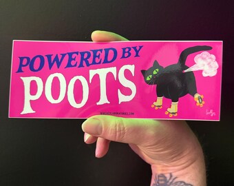 Powered By Poots! Funny weird cat farting Bumper Sticker!