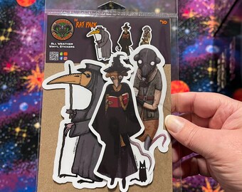 Rat Stickers! Plague - Post Apocalyptic - Dark Magic rats! THREE pack 6" tall spooky cute gothic critters! Waterproof vinyl stickers!