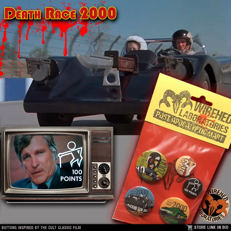 DEATH RACE 2000 pinback button set 1.5 and 1 buttons! Five button set Roger Corman cult classic starring David Carradine as Frankenstein