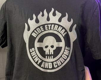 War Boy T-shirt! Metallic Mad Max Post Apocalyptic Black Shirt! Ride Eternal Shiny & Chrome!