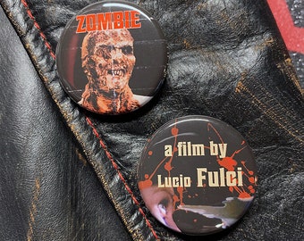 ZOMBIE 1.25" Button Set! Fulci cult horror movie icon two pin gift pack!