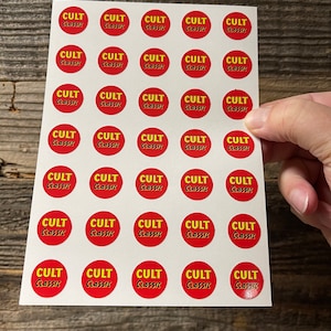 Cult Classic Section Sticker Sheet! 1 sheet of Thirty-five (35) 3/4&quot; vinyl stickers! Waterproof! Horror Movie VHS or DVD genre decals!