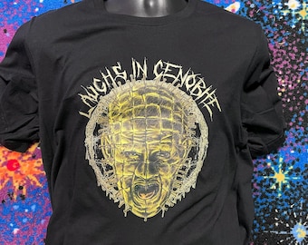 Laughs in Cenobite T-shirt! Pinhead Horror Movie Black Shirt!
