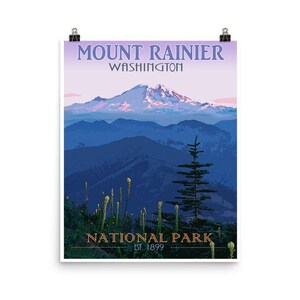 vintage Mount Rainier National Park Travel Poster - Pacific Northwest - Téléchargement instantané