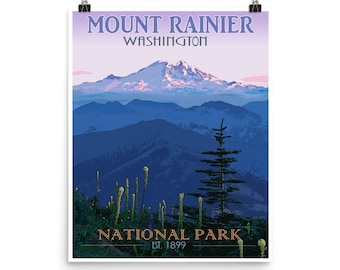 Vintage Mount Rainier National Park Reisposter - Pacific Northwest - Instant Download