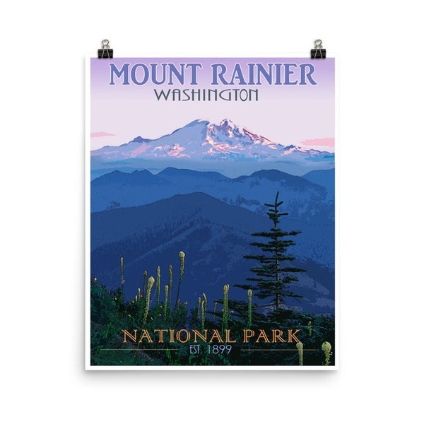 Vintage Mount Rainier National Park Travel Poster - Pacific Northwest - Instant Download