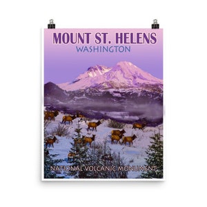 Vintage Mount St. Helens Washington Travel Poster - Pacific Northwest - Instant Download