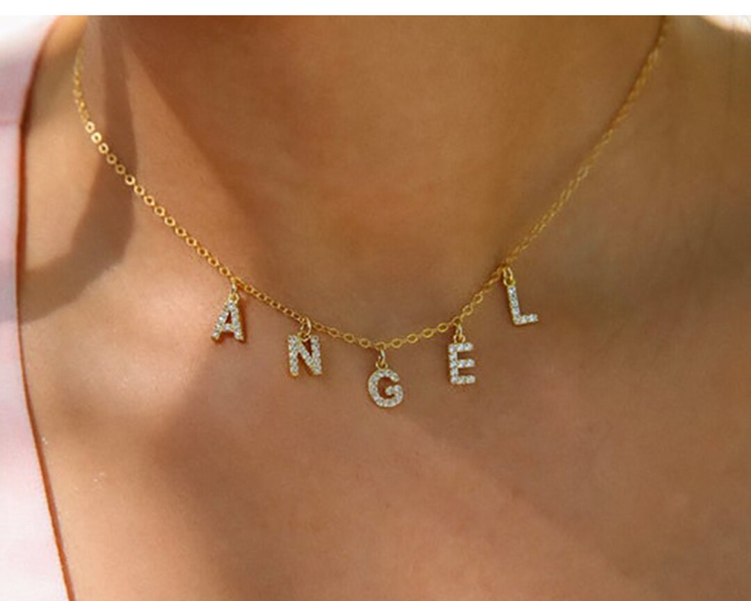 Custom Diamond Necklace Custom Letter Charm Necklace Etsy