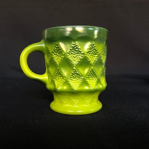 Vintage Green KIMBERLEY/ Milk Glass 8oz Mug Fire King by Anchor Hocking Glass c1950s