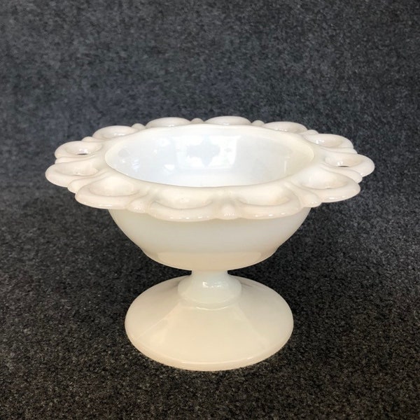 Lovely Old Colony Open Lace Pedestal Footed MilkGlass Candy Dish Compote -  Milk Glass by Anchor Hocking Glass