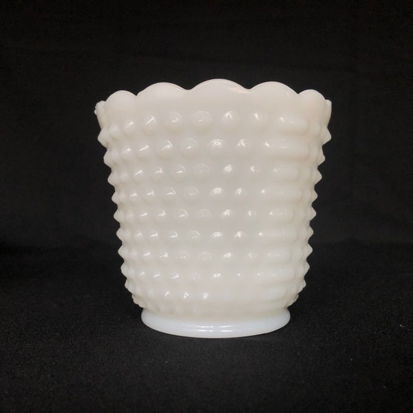 Pretty Dot & Dash Patterned Vintage MilkGlass Vase / Planter / Dish/Spooner (small) - Hobnail Milk Glass