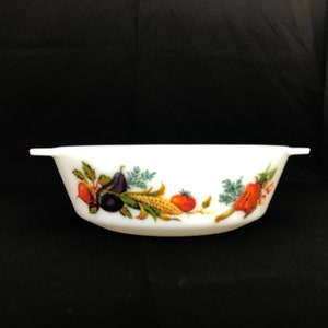 Vintage MilkGlass Casserole Dish by JAJ with Country Market or Tuscany Design