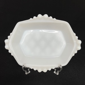 RARE - Vintage MilkGlass Rectangular Tab Handle Plate Tray Bowl Dish - Milk Glass