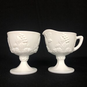 Vintage Harvest Grape Milk Glass Cream & Sugar Set by Indiana Glass