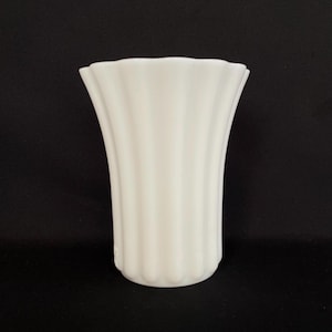 Vintage Milk Glass Art Deco Fluted Wide-Mouth Bouquet Vase - MilkGlass Flower Vase