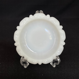 Pretty Little Vintage MilkGlass Plate - Shallow Dish With Bracket Scalloped Rim - Small Milk Glass Dish
