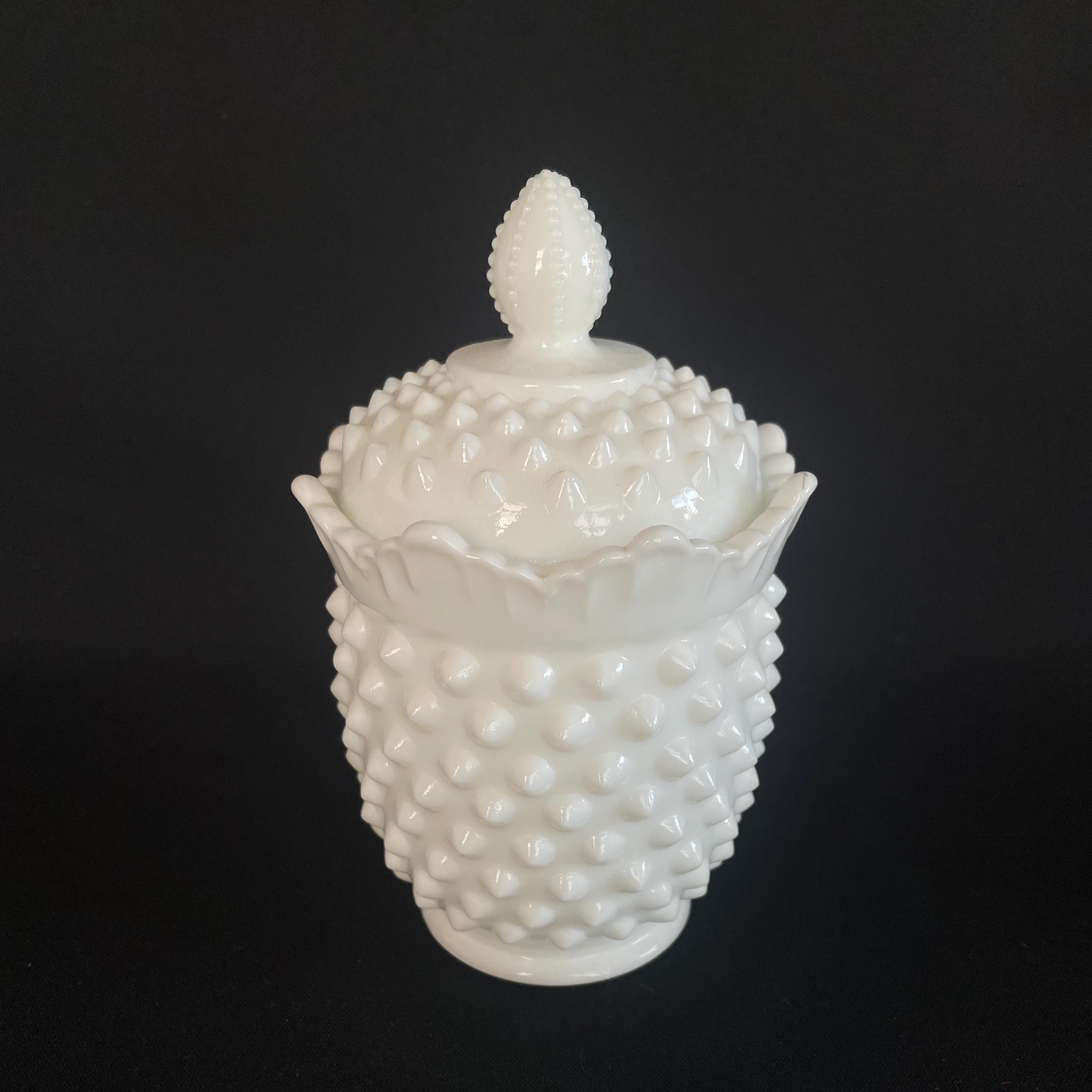 ヴィンテージ FENTON ホブネイル ミルクガラス カバー付き キャンディ