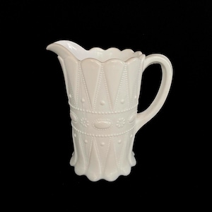 Spectacular Vintage Kemple Lace & Dewdrop Milk Glass 36oz Pitcher c1950s - REVIEW FULL DESCRIPTION