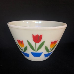 Seltene Vintage große FireKing Spritzwasserfeste Tulpenschüssel - 4 Quart - Retro Küche - Vintage Küche - LESEN SIE DIE VOLLSTÄNDIGE BESCHREIBUNG
