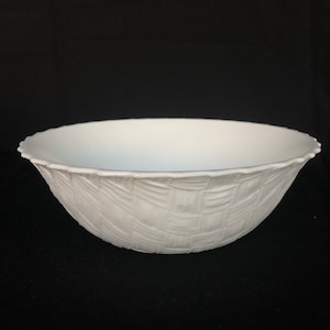 Vintage Basket Weave Textured Milk Glass Bowl - Dish by Indiana Glass Co. c1960's