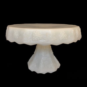 Vintage Grapevine MilkGlass 10&quot; Cake Plate Pedestal Stand Footed Plate - Milk Glass Cake Stand