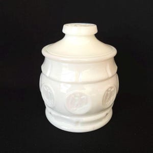 Azucarero con tapa y medallón de moneda de águila de vidrio vintage raro - Tarro - Bote de Wheaton Glass
