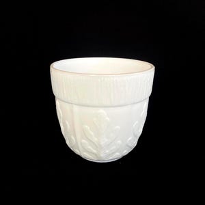 Peut inclure: Pot en céramique blanche avec un motif de feuilles en relief. Le pot est de forme simple et arrondie.