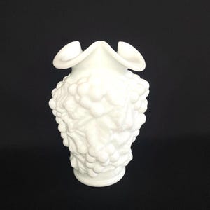 Vintage Imperial Glass Company Grape & Leaf Pattern Heavy Milk Glass Bouquet Vase - Vintage Vase c1960s