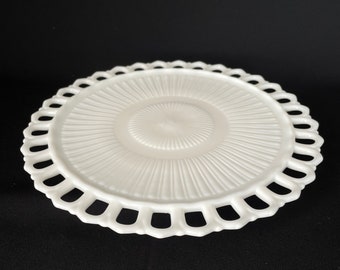 Soporte para tartas vintage de vidrio con leche – Pedestal con borde reticulado de 25 cm