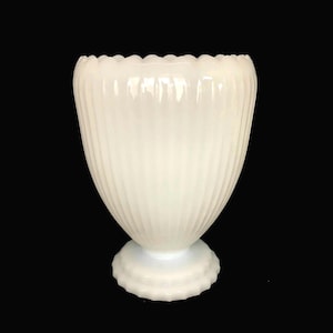 Vintage NAPCO Ribbed MilkGlass Footed Scalloped Rim Wide-Mouth Vase - Vintage Milk Glass