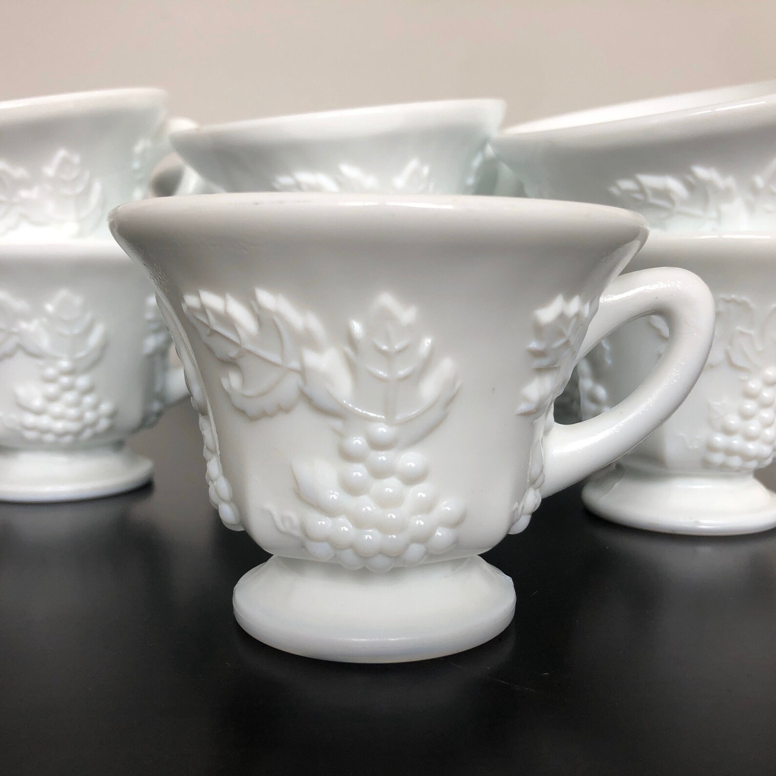 Vintage Bright Opaque White Milkglass Cup With Embossed Grape/vine/ivy