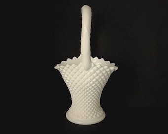 Vintage Westmoreland Milk Glass Diamond Point Basket - MilkGlass Basket Vase