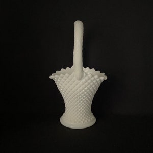 Vintage Westmoreland Milk Glass Diamond Point Basket - MilkGlass Basket Vase