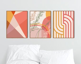 printable wall art set of 3, boho wall art, mid century wall art, geometric wall art, aesthetic room decor, 8x10 16x20 18x24 poster