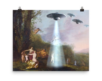 physical print, alter art, alien abduction, UFO, banksy, banksy wall art, eclectic wall art, eclectic prints, altered art