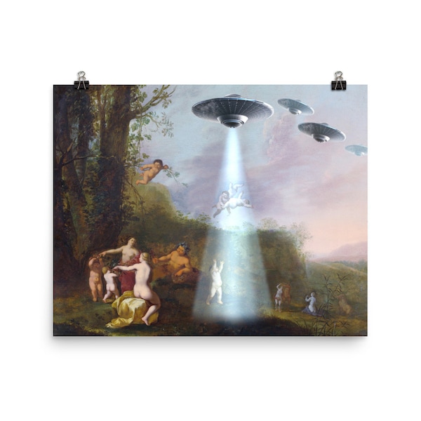physical print, alter art, alien abduction, UFO, banksy, banksy wall art, eclectic wall art, eclectic prints, altered art