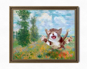 alter art, katze print, monet, thrift store painting, printable wall art, eclectic wall art, eclectic prints, altered art